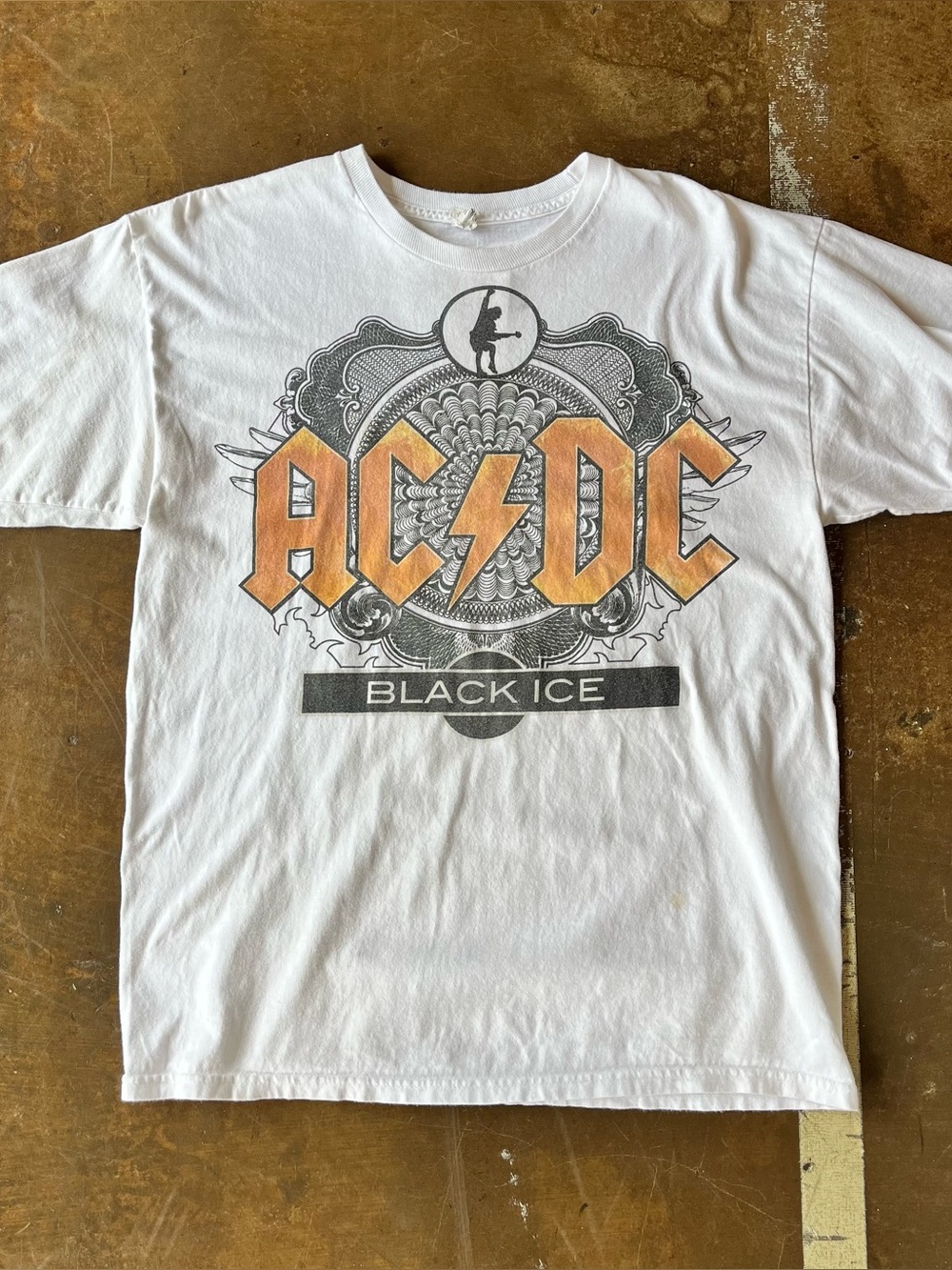 AC/DC Vintage Y2K Black Ice White Short Sleeve Band Concert T-Shirt Unisex L 90s